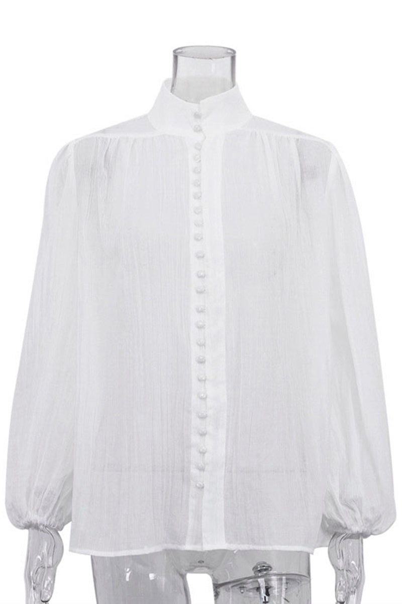 Elegant High Neck Button-Up Blouse