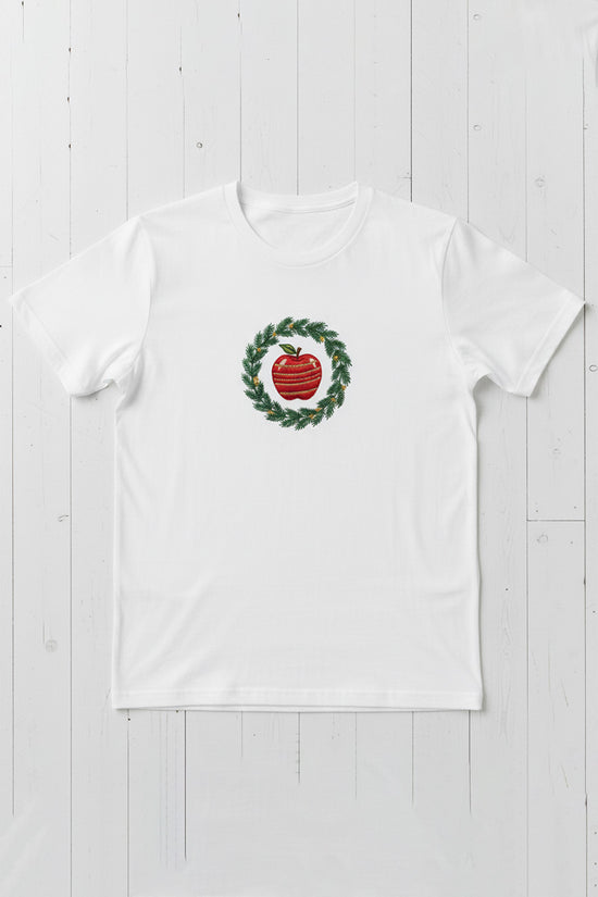 Christmas Wreath Apple Embroidered T-Shirt