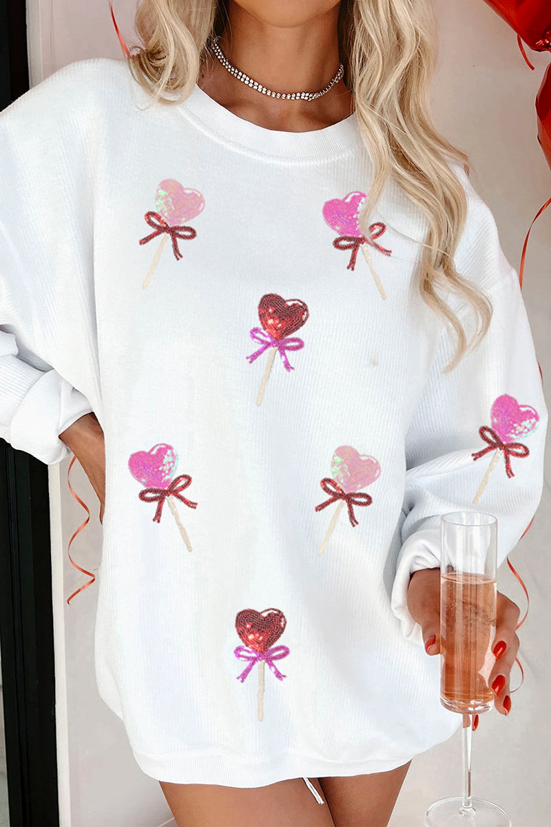 Heart Lollipop Sequin Valentine Sweatshirt