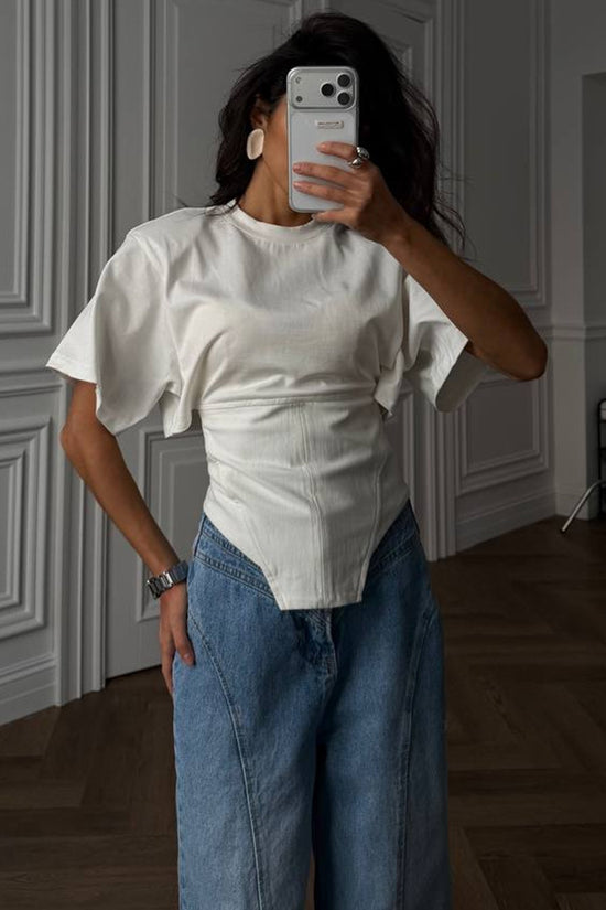 Round Neck Ruched Waist Top