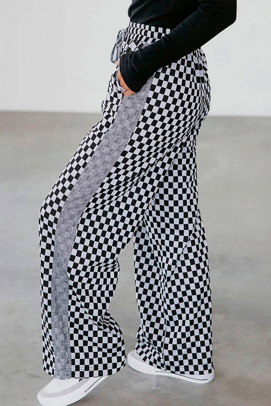 Checkerboard Drawstring Waist Casual Pants
