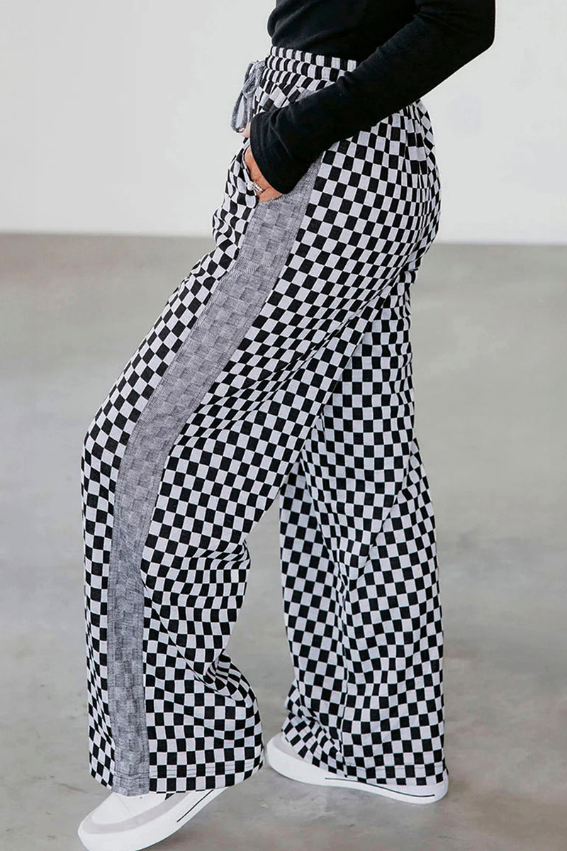 Checkerboard Drawstring Waist Casual Pants