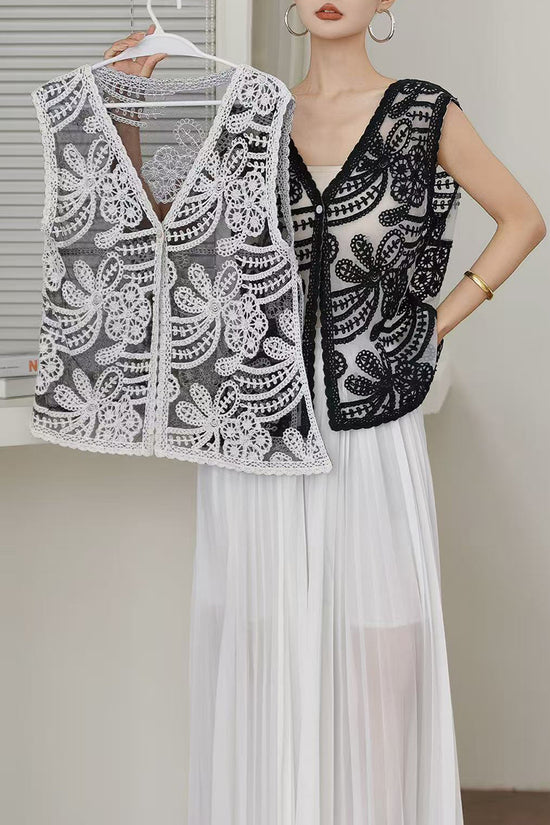 Floral Crochet Sleeveless Vest