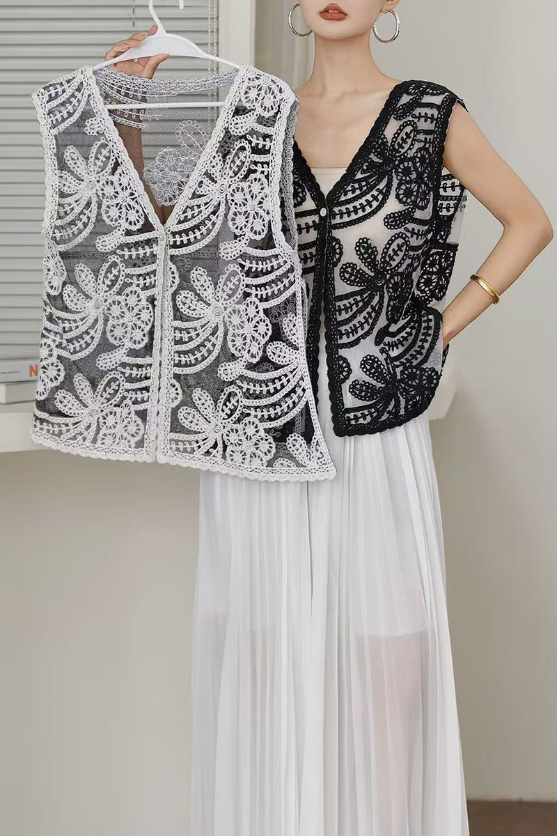 Floral Crochet Sleeveless Vest
