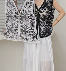 Floral Crochet Sleeveless Vest
