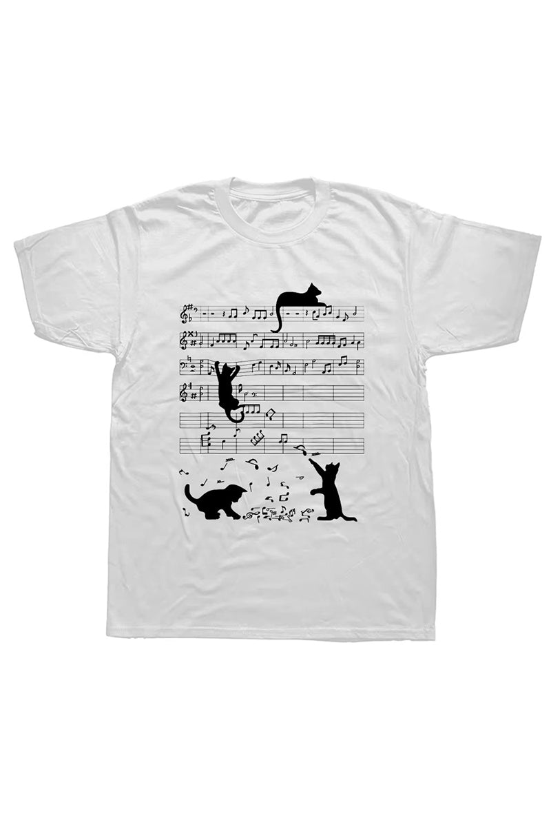 Musical Cat Pattern Short Sleeve T-Shirt