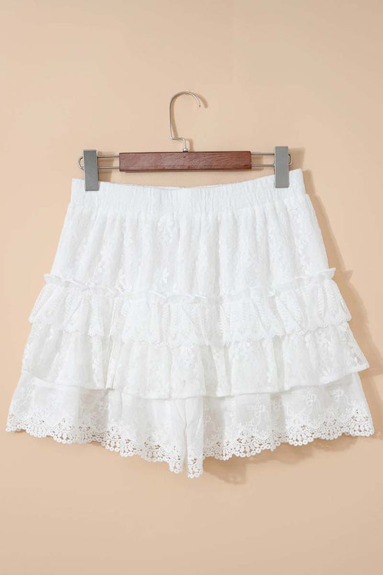 Lace Ruffle Tiered Elastic Waist Sweet Shorts
