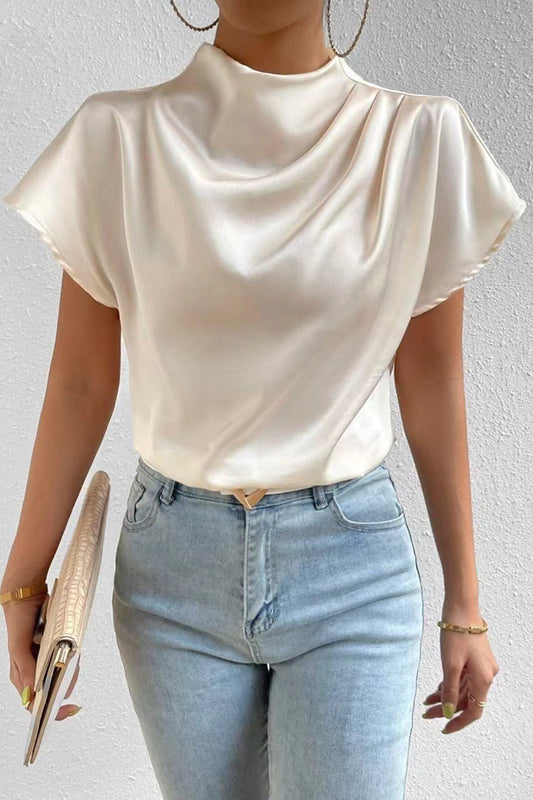 Elegant Mock Neck Short Sleeve Top