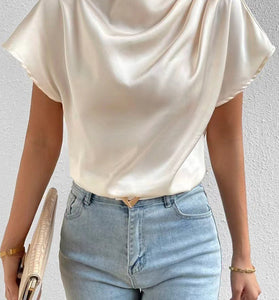 Elegant Mock Neck Short Sleeve Top