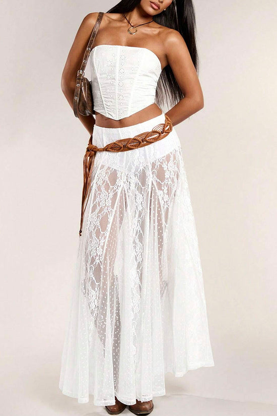 Sheer Lace Midi Skirt