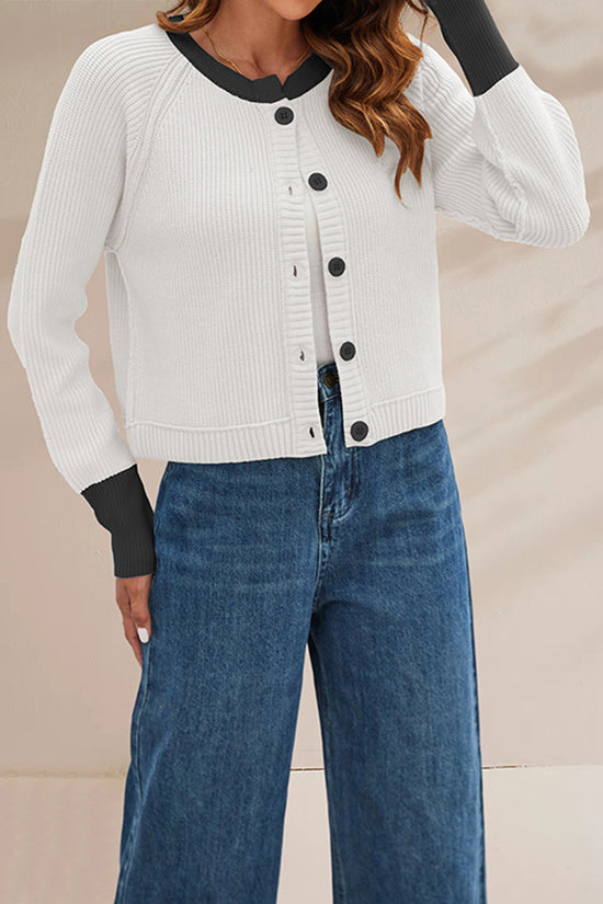 Button-Up Knit Cardigan with Contrast Trim