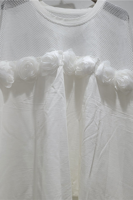 Mesh Rose Detail Oversized T-Shirt