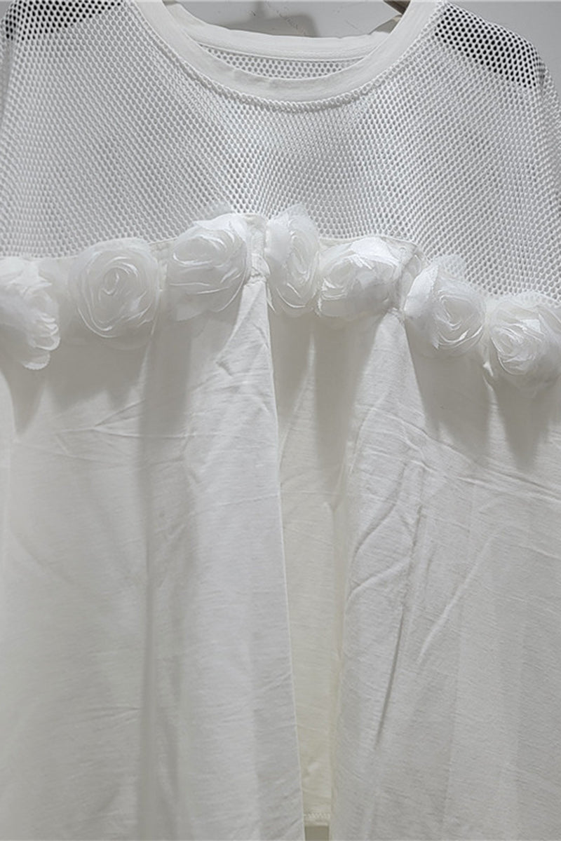 Mesh Rose Detail Oversized T-Shirt