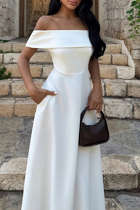Off-Shoulder Maxi Dress with Pockets