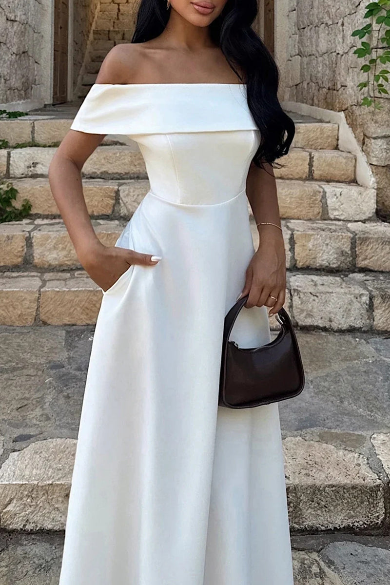 Off-Shoulder Maxi Dress with Pockets