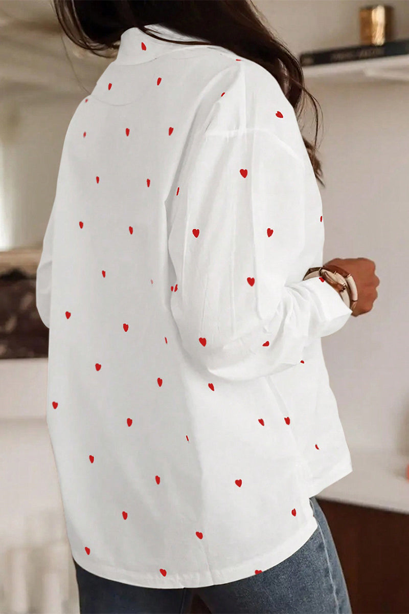 Heart Patterned Long Sleeve Blouse