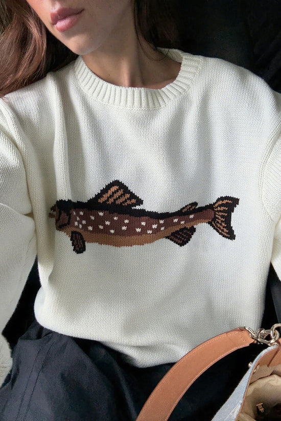 Fish Motif Crewneck Sweater