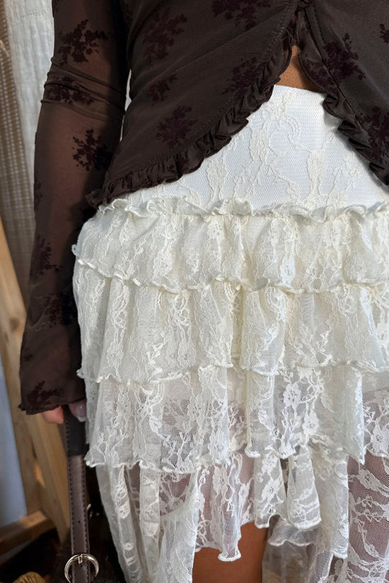 Sheer Lace Ruffled High Low Skirt