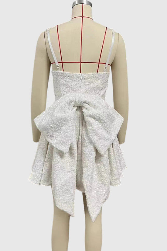 Sequin Bow Back Evening Dress