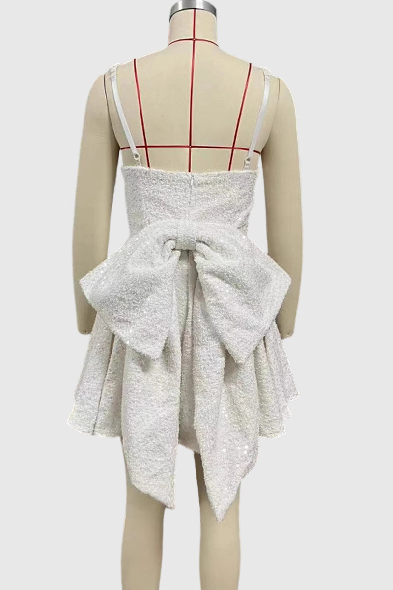 Sequin Bow Back Evening Dress