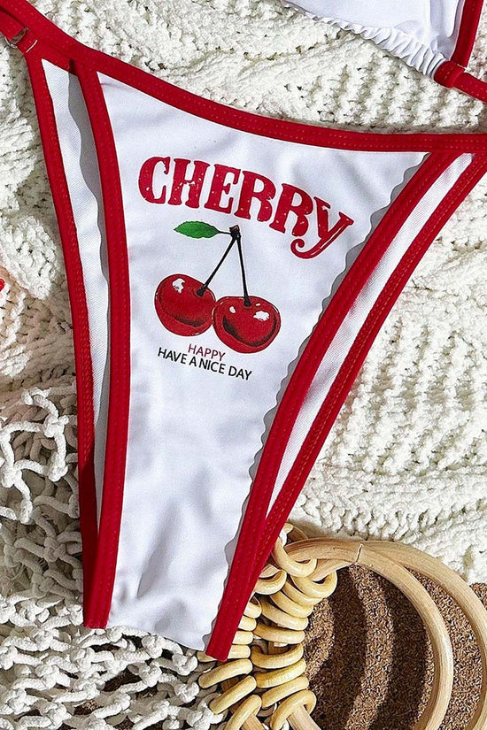 Cherry Print Bikini Set with Cover-Up