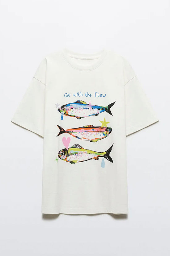 Graphic Fish Print Oversized T-Shirt
