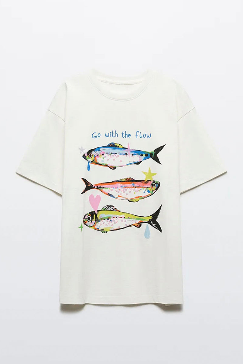 Graphic Fish Print Oversized T-Shirt