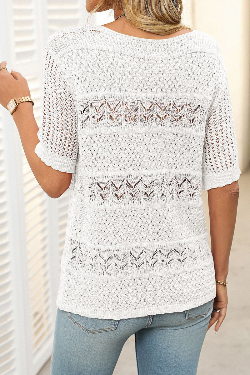 Knit Patterned Short Sleeve Sweater