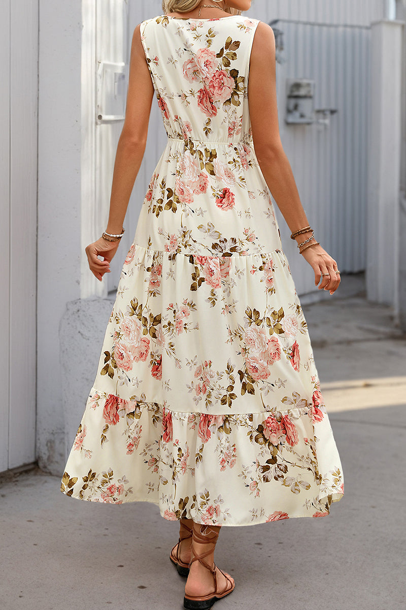 Floral Sleeveless V-Neck Maxi Dress