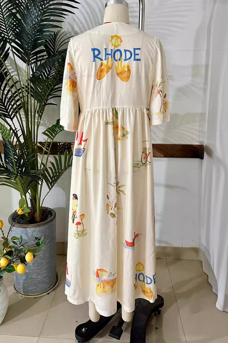 Tropical Print Casual Midi Dress
