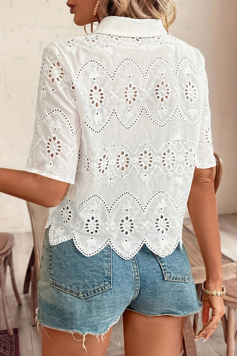 Cutout Lace Short Sleeve Blouse