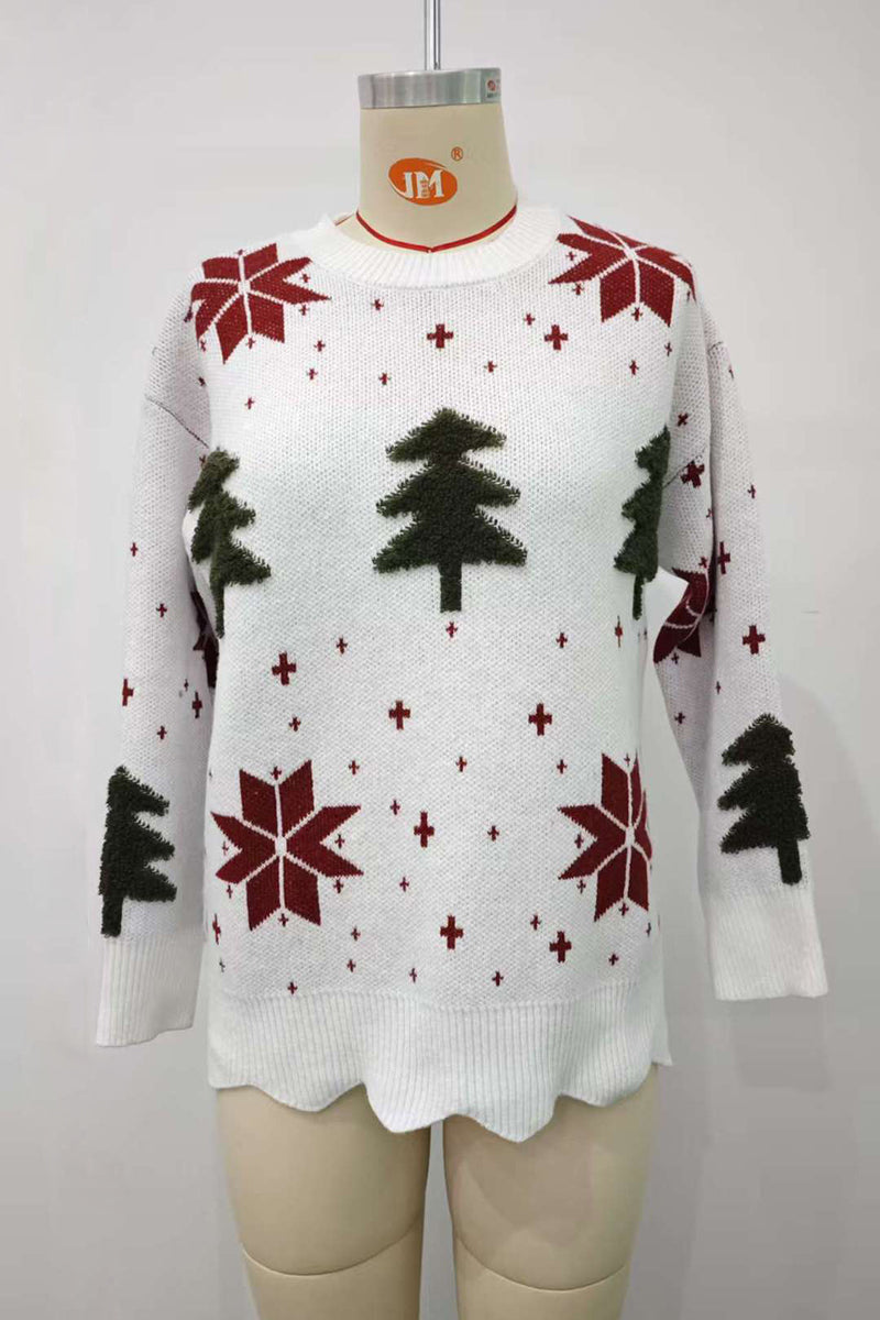 Festive Tree and Star Pattern Sweater