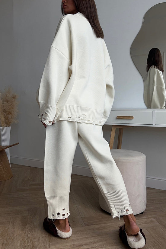 Elegant Pants Set with Knit Details