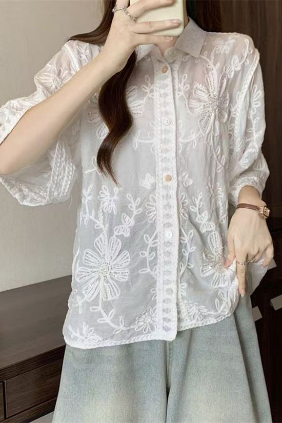 Floral Patterned Sheer Blouse