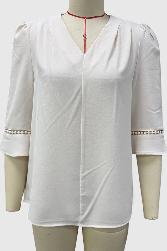 Elegant V-Neck Blouse with Sleeve Detail