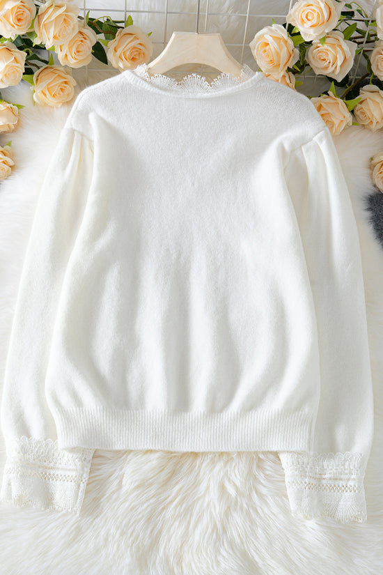 Lace Trim V-Neck Sweater