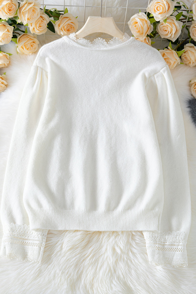 Lace Trim V-Neck Sweater