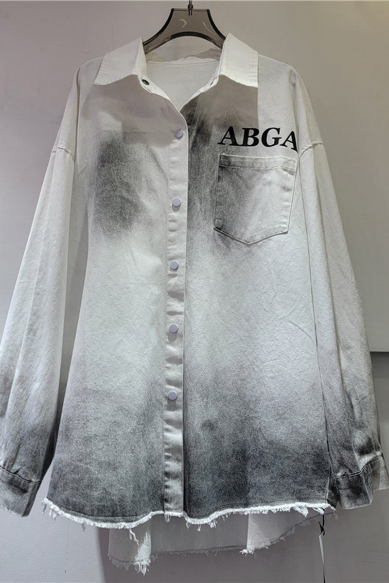 Ombre Text-Print Oversized Shirt