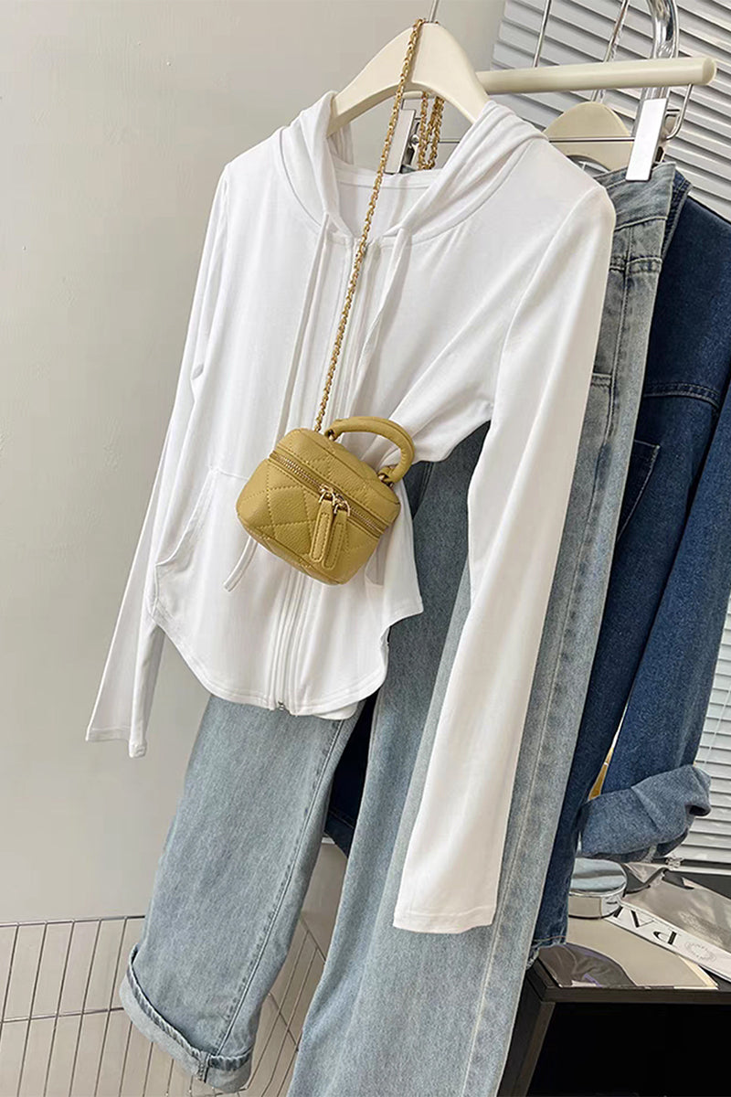 Stylish Hooded Zip-Up Top
