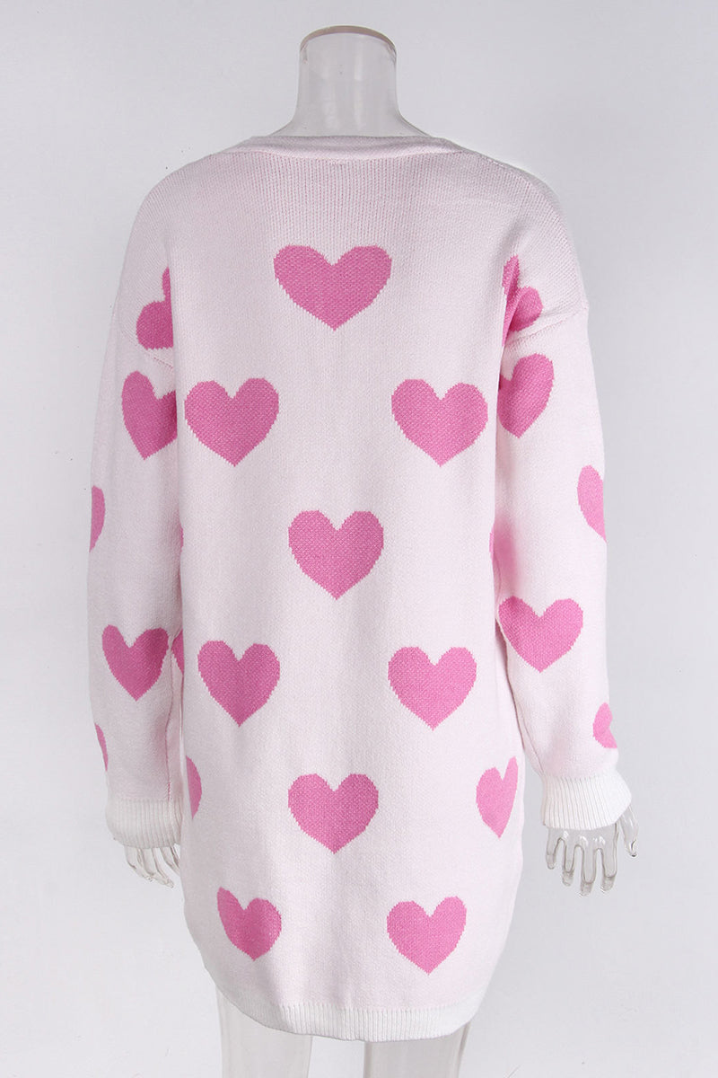 Heart Patterned Button-Up Cardigan