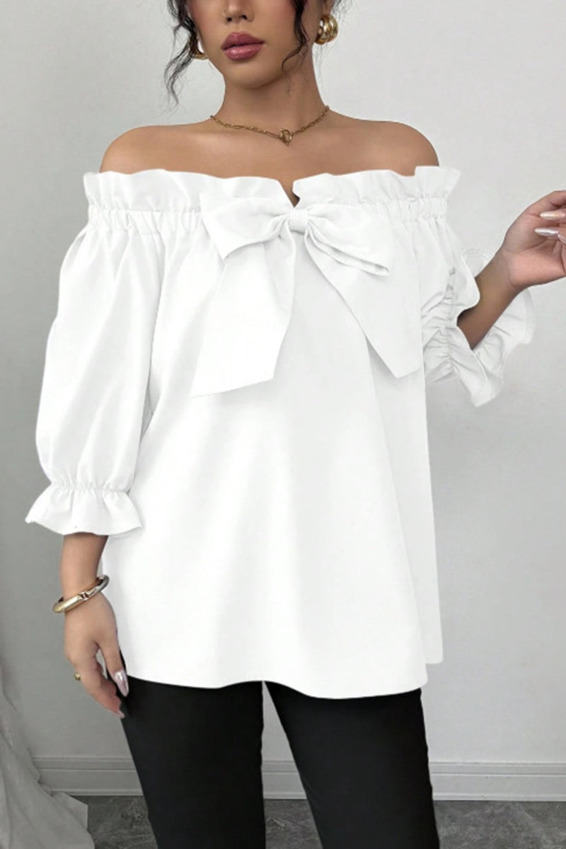 Elegant Bow Accent Ruffle Blouse