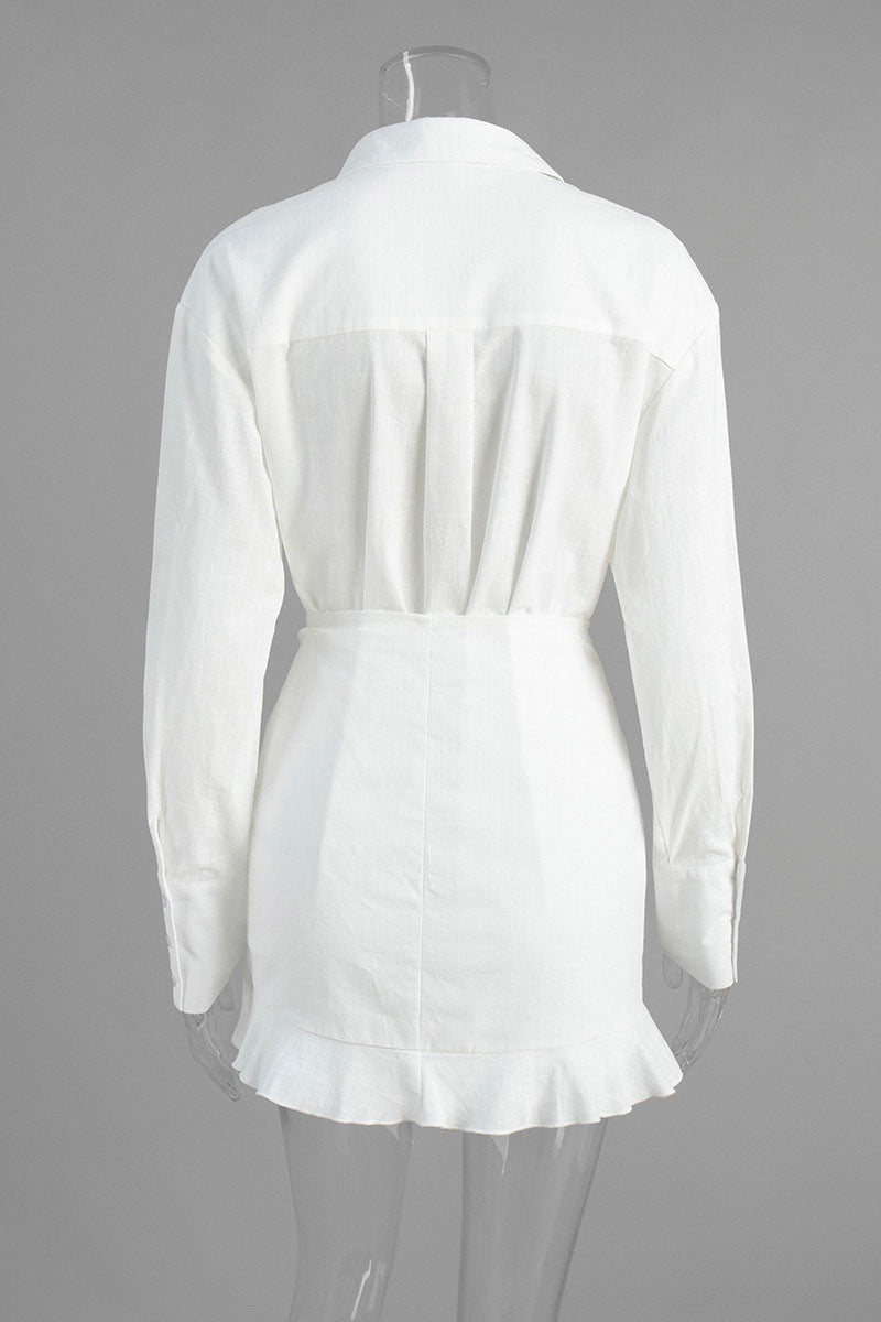 Collared Knot Front Casual Shirt Dress