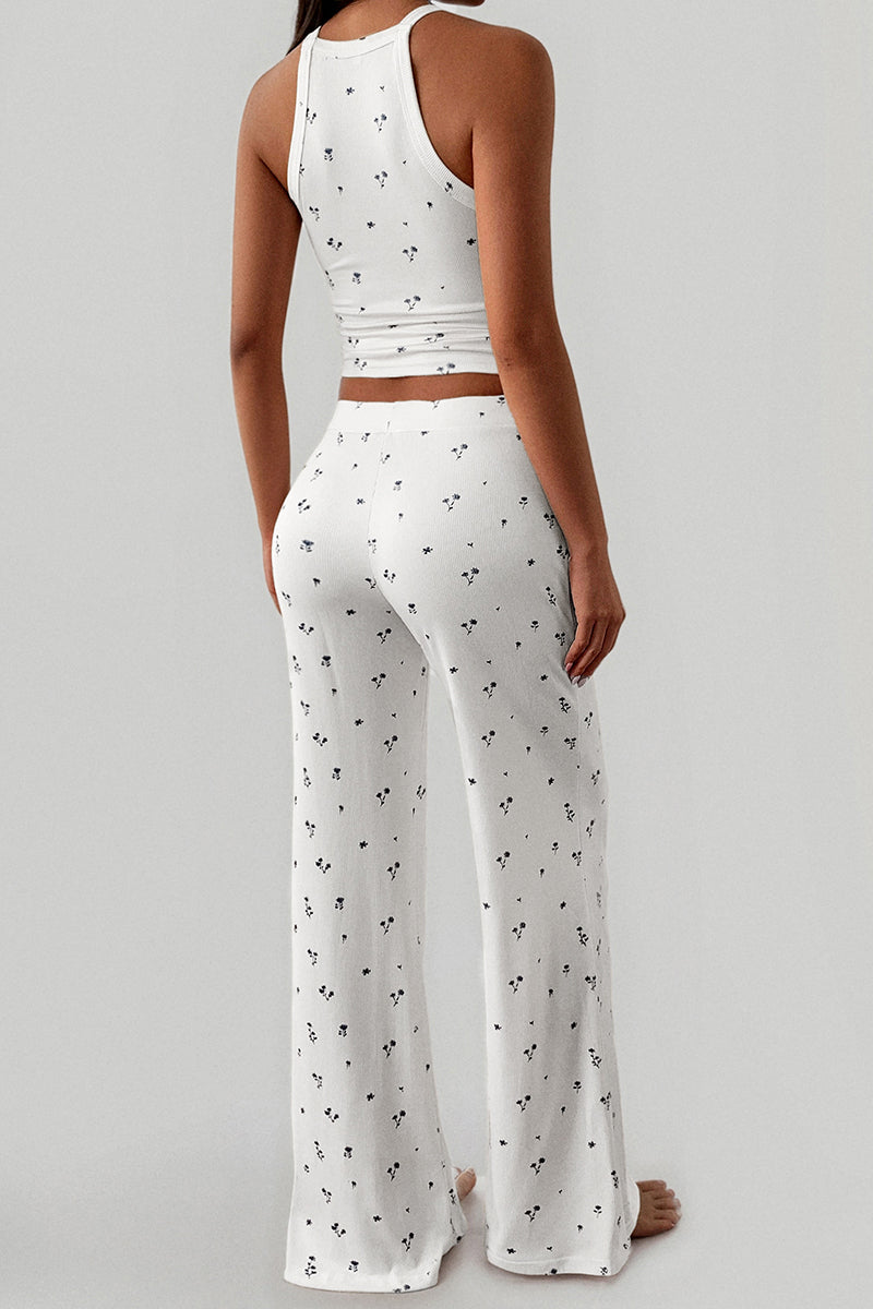 Floral Pattern Sleeveless Pants Set
