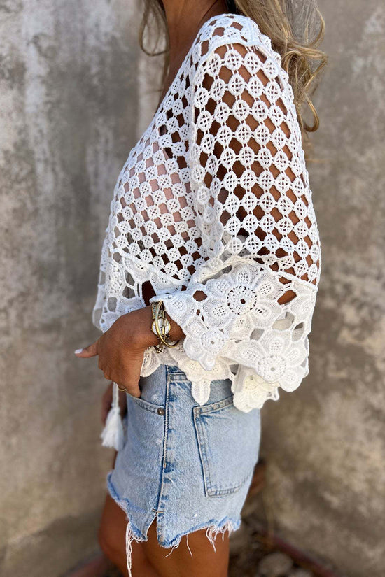 Crochet Lace Bell Sleeve Blouse