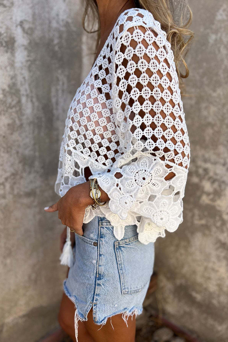 Crochet Lace Bell Sleeve Blouse