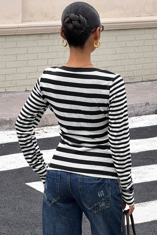 Striped Long Sleeve Scoop Neck Top