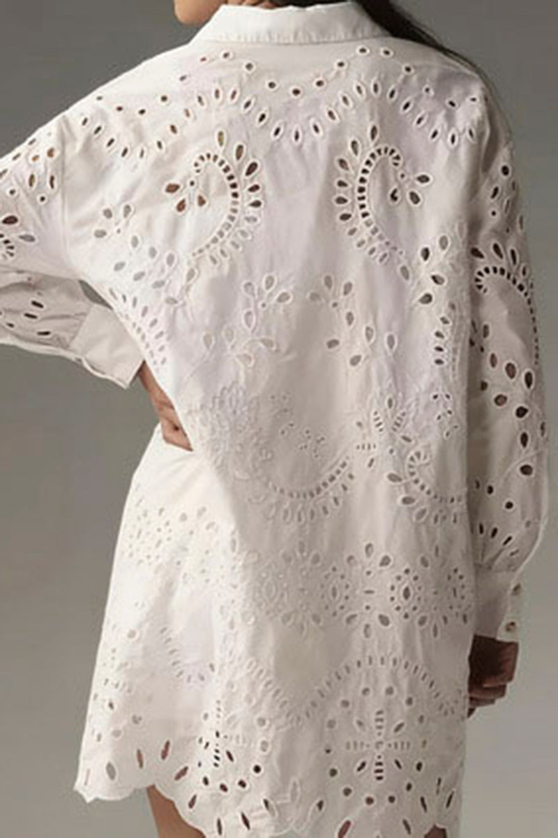 Eyelet Detail Long Sleeve Shirt