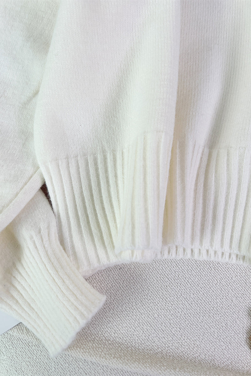Geometric Trim Off-Shoulder Knit Sweater