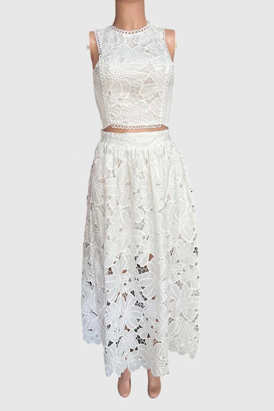 Floral Cropped Sleeveless Skirt Set