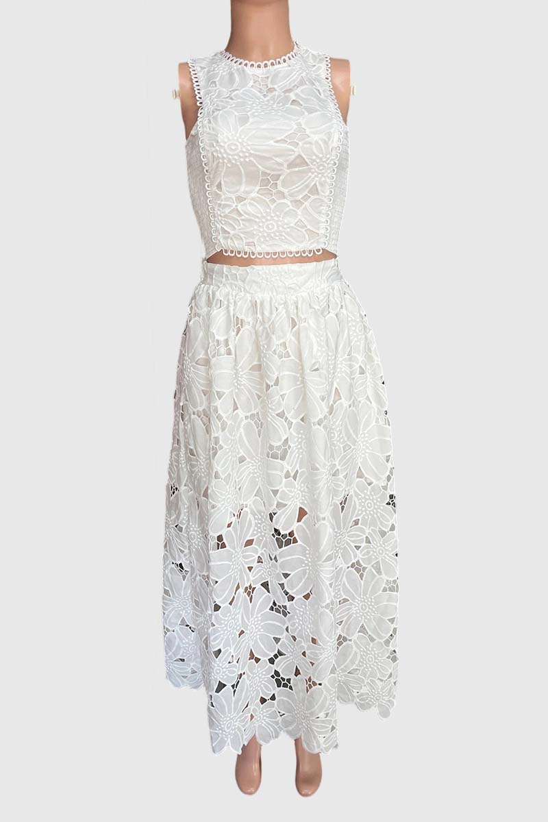 Floral Cropped Sleeveless Skirt Set